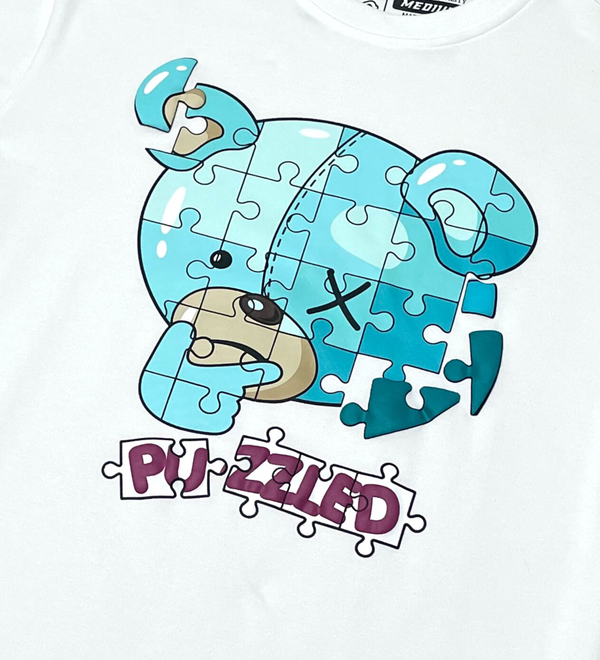 Puzzled Bear Tee-White