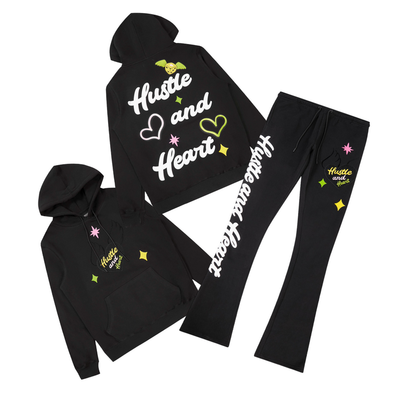 HUSTLE AND HEART HOODIE 2PC SET-BLACK