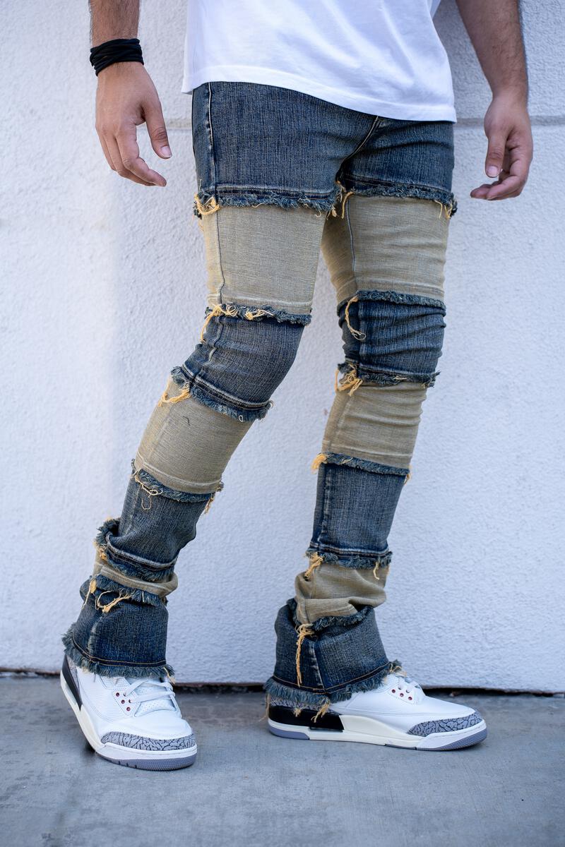 Elbe Stacked Premium Denim Jeans - VINTAGE BLUE