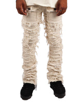 MEN'S HEAVY RIP & FRAYED STACKED DENIM PANT-TAN