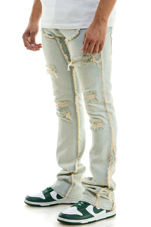 KND4606 LT.BLUE - CARPENTER SKINNY STACKED FLARE JEANS