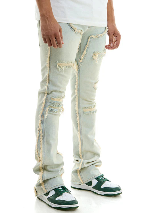 KND4606 LT.BLUE - CARPENTER SKINNY STACKED FLARE JEANS