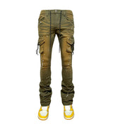 TWILL CARGO STACKED PANT-OLIVE