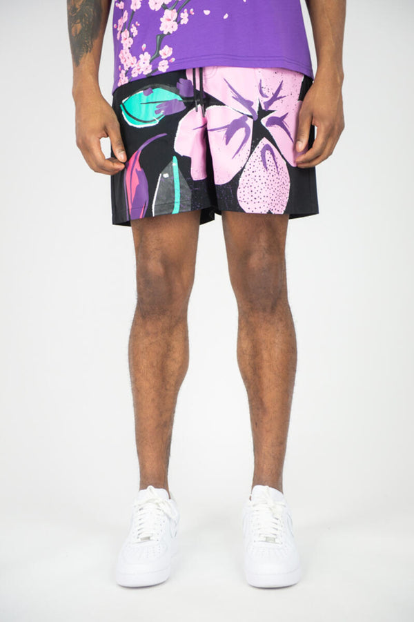 FLORAL BOARD SHORTS-BLACK