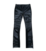 PU + SUEDE MIX RACING STACK PANTS-BLACK