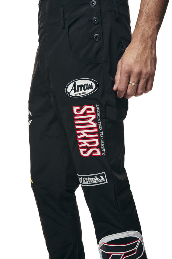 RACING PATCHED OVERALL STACKED -BLACK