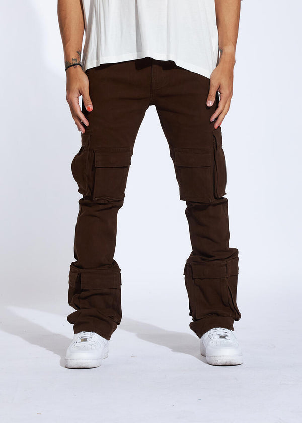 FISHER CARGO STACKED FLARE DENIM-BROWN