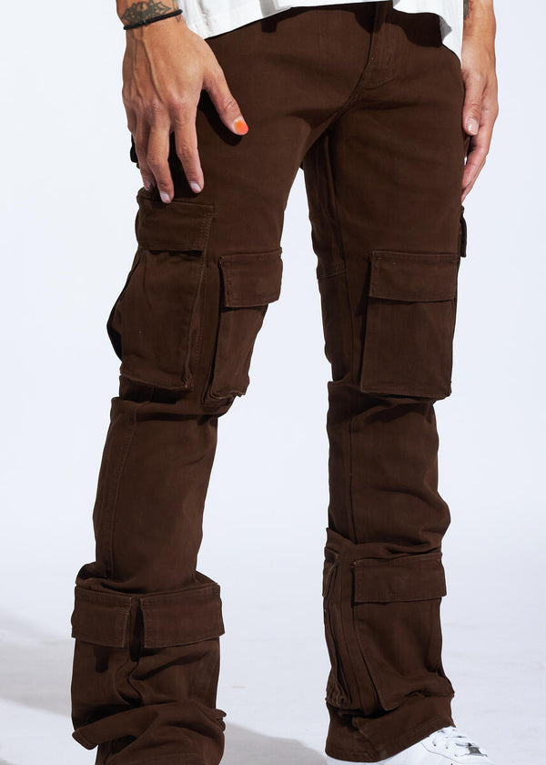 FISHER CARGO STACKED FLARE DENIM-BROWN