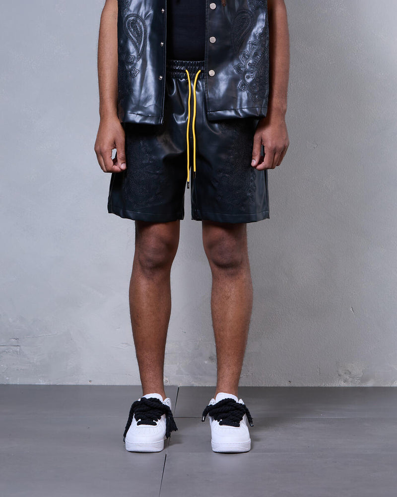 LEATHER SHORT PREST BLK