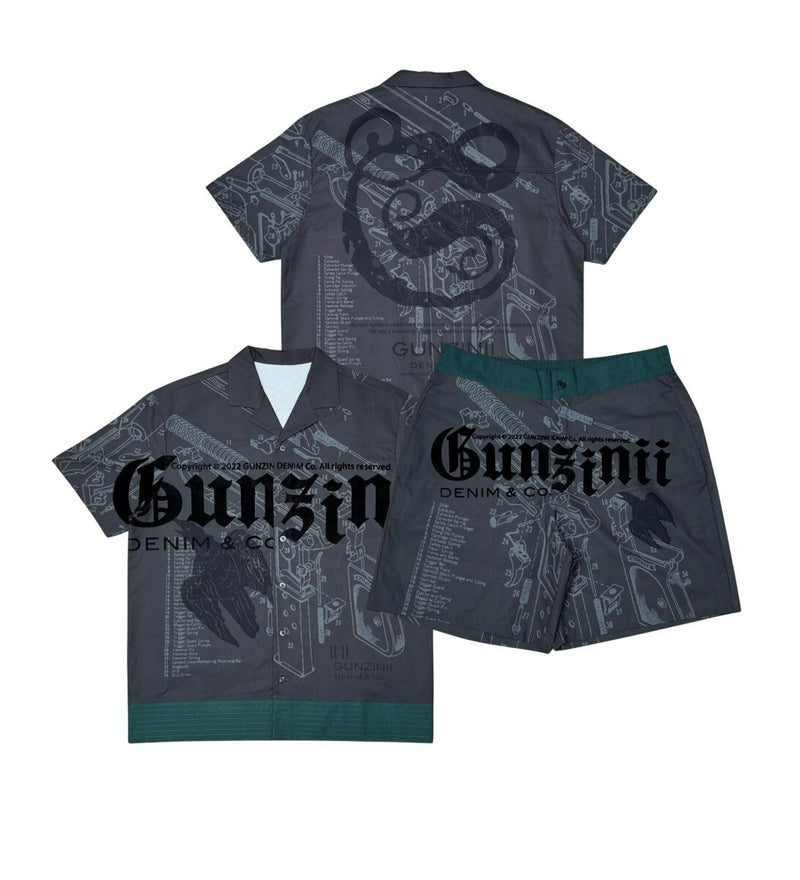 GUNZINII BUTTON DOWN SHORT SET (GZ420-421 BLACK)