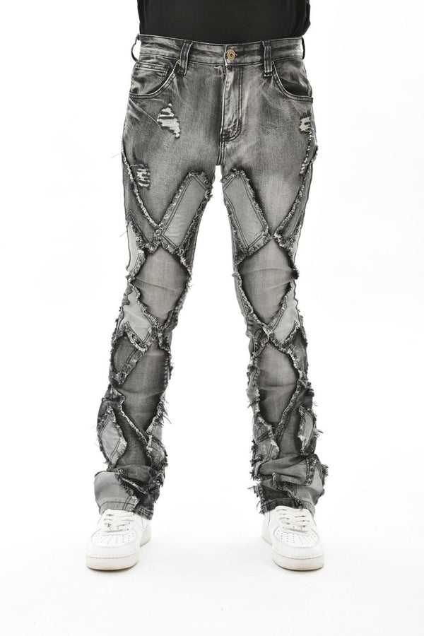 DIAMOND PATCHED DENIM PANTS