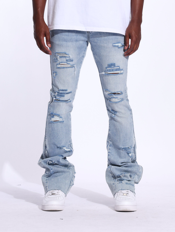 Arch Stacked Flare Denim (Light Distressed)