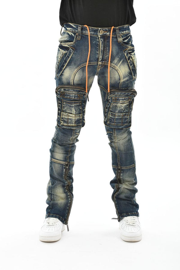 ZIP CARGO DENIM PANTS / FLARED FIT