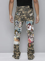 PATCHED CAMO STACKED DENIM