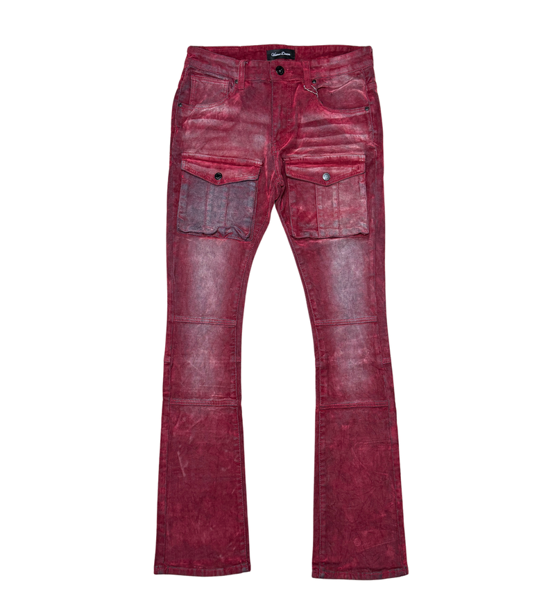 VELVET COATED DENIM STACKS-RED