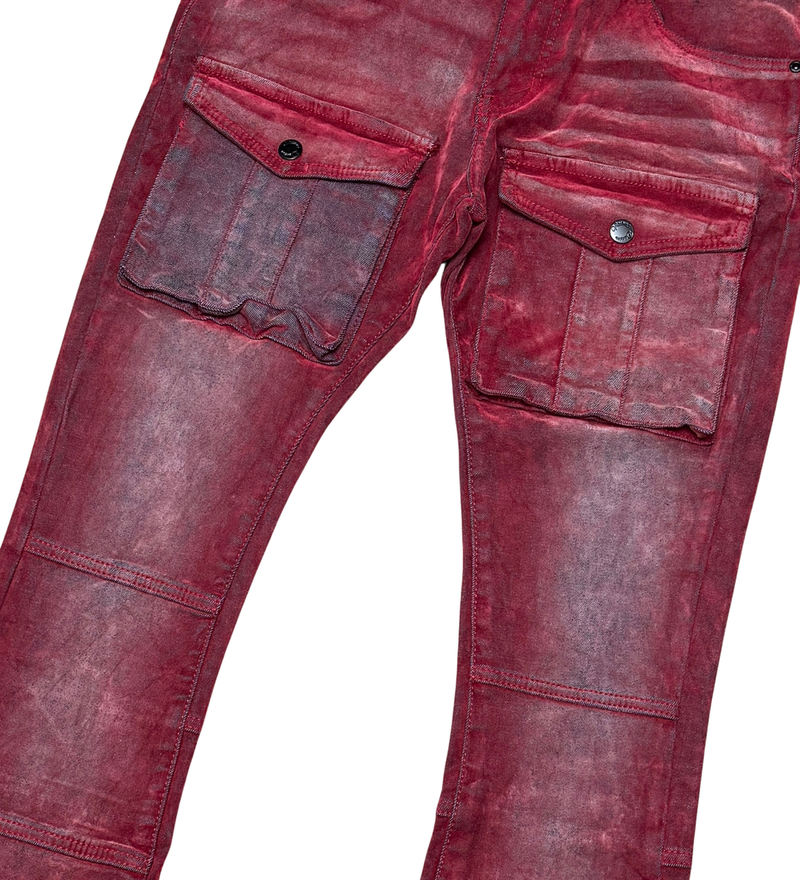 VELVET COATED DENIM STACKS-RED