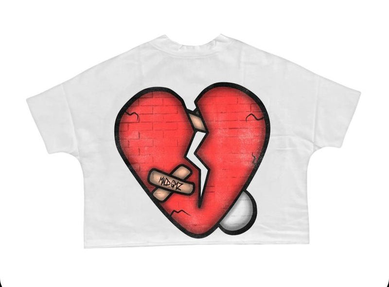 MIND GAME HEART BROKEN CROPPED TEE-WHITE