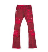 DIRTY WASH MULTI CARGO FLARE JEANS W/ ZIPPER DETAILS