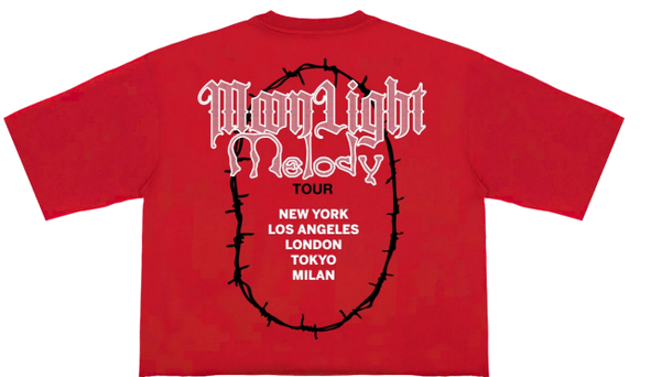 ROCKSTAR CROPPED DROP SHOULDER TEE WITH RINESTONE - RED