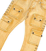 STUDDED WARRIOR CARGO FLARE FIT DENIM