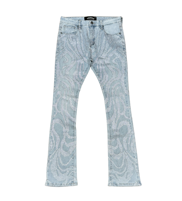 VICIOUS INDIGO BLUE EMBELLISHED DENIM