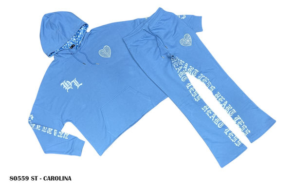 Heartless Stone Crop-Stack Hoodie Set-Carolina Blue