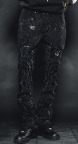 RHINESTONE FLARE STACKED DENIM- BLACK