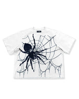 CROPPED 3/4 SLEEVE JERSEY FLOCK, CAVIAR, RHINESTONE WEBS, JEWELS (PR-KT-452) WHITE