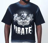 PIRATES CROPPED RHINESTONE SHIRT-BLACK