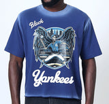BLACK YANKEES CROPPED RHINESTONE SHIRT-NAVY