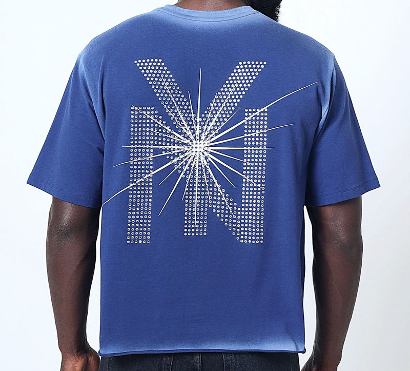 BLACK YANKEES CROPPED RHINESTONE SHIRT-NAVY