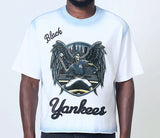 BLACK YANKEES CROPPED RHINESTONE SHIRT.