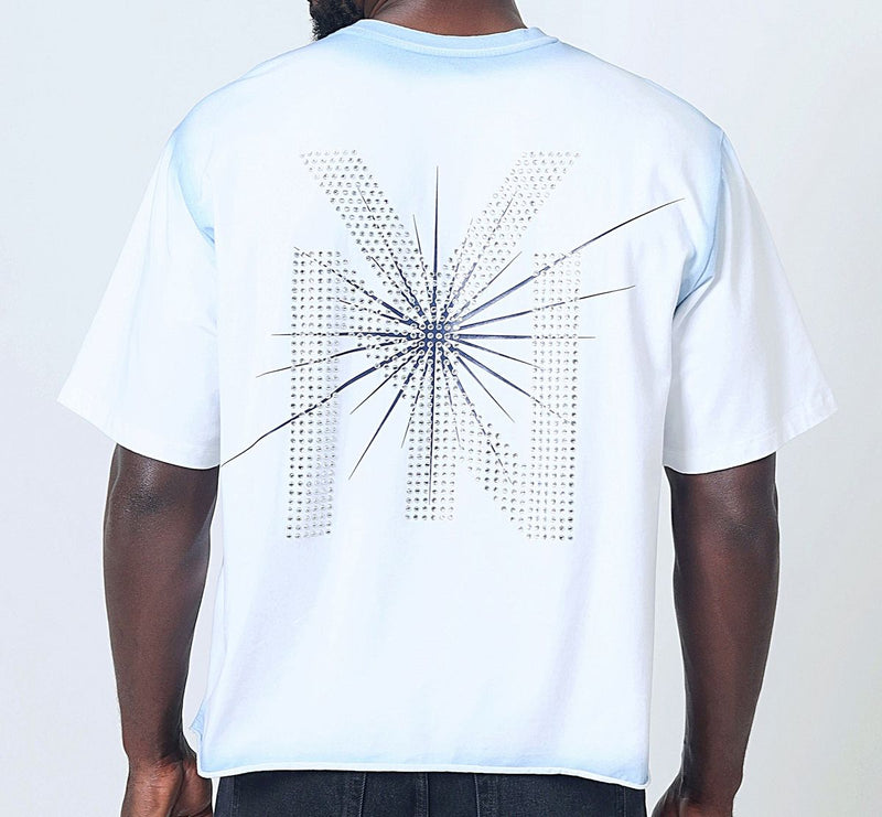 BLACK YANKEES CROPPED RHINESTONE SHIRT.