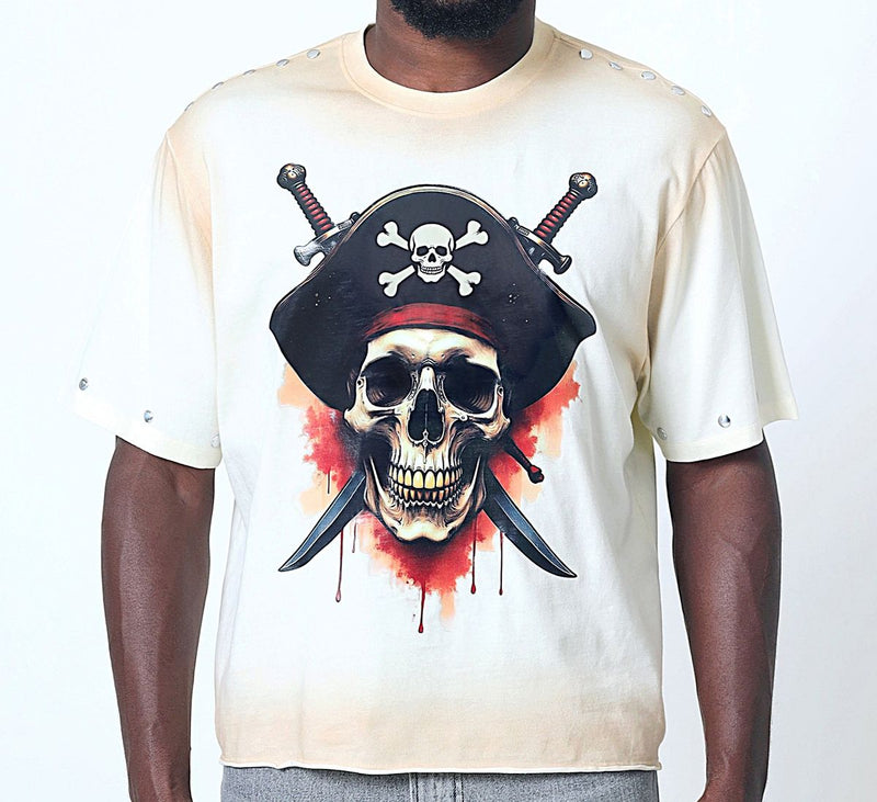 PIRATES CROPPED SHORT SLEEVE SHIRT W/RIVETS