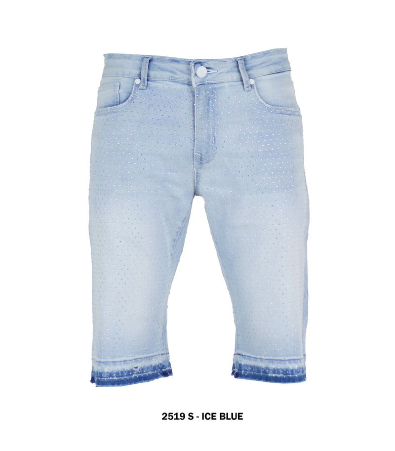 Stone Denim Shorts w. Chain- Ice Blue