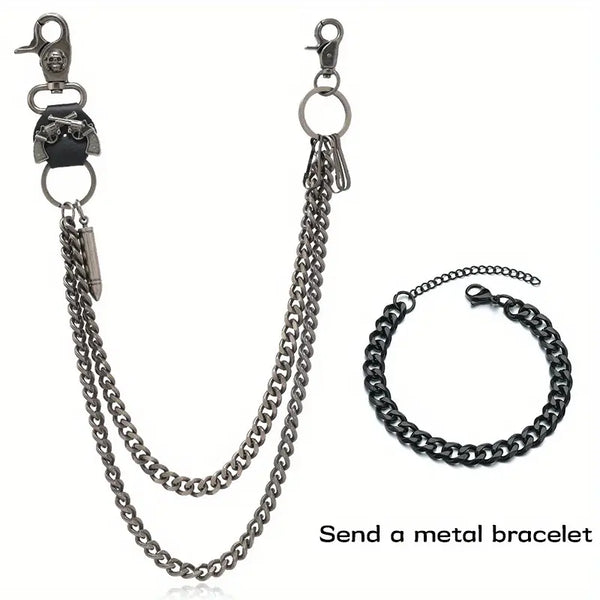 Punk Style  Pendant Trousers Chain, Unisex 27.5in Metal Wallet Chain, Fashion Accessory for Jeans, Silver