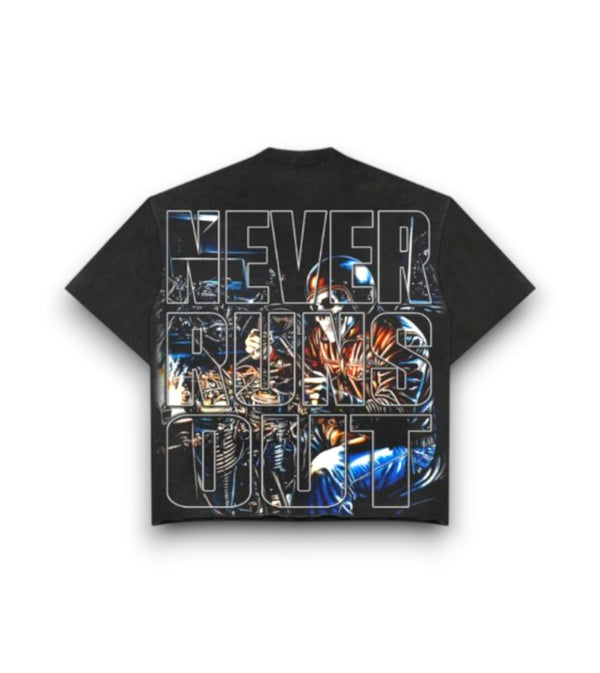 NEVER RUNS OUT TEE- BLACK
