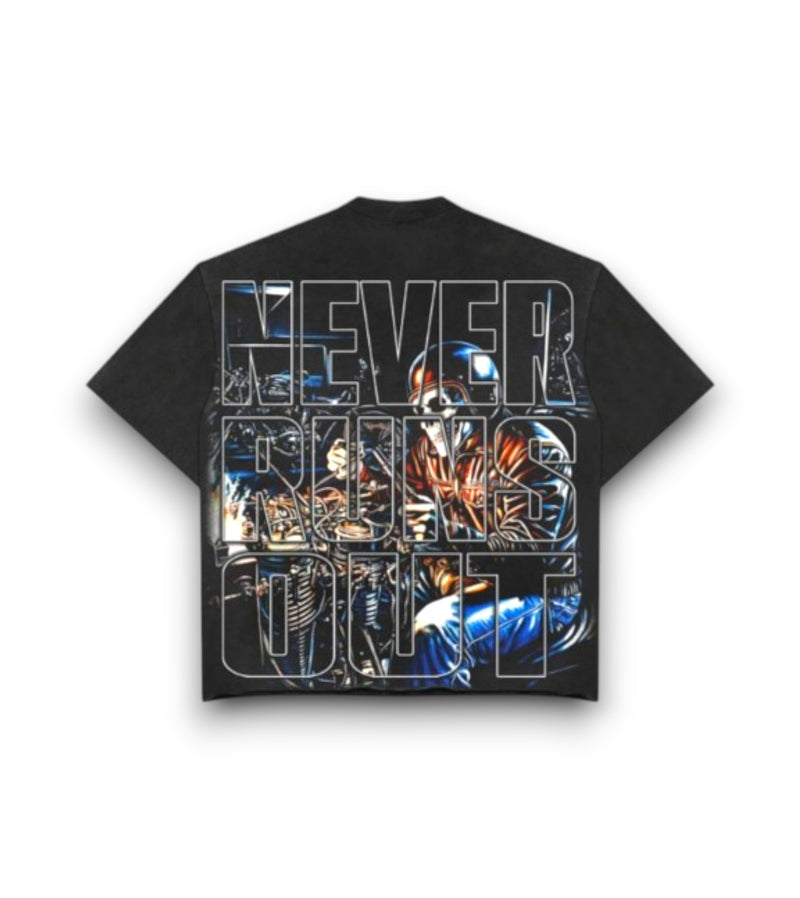NEVER RUNS OUT TEE- BLACK