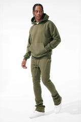 Uptown Stacked Sweatpants-Olive