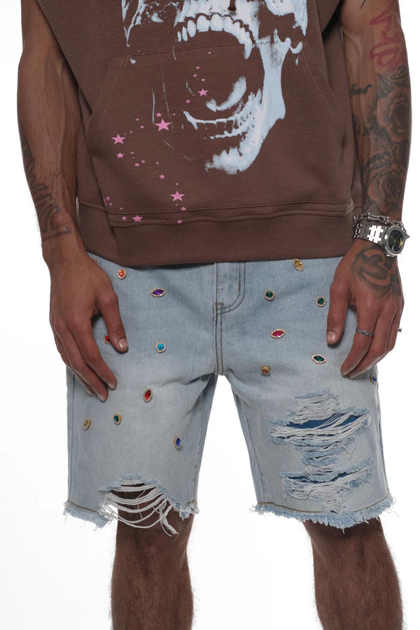 DENIM SHORTS WITH GEM  STONES