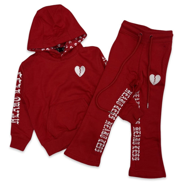 Boys Heartless Fleece Stack Sets-Red
