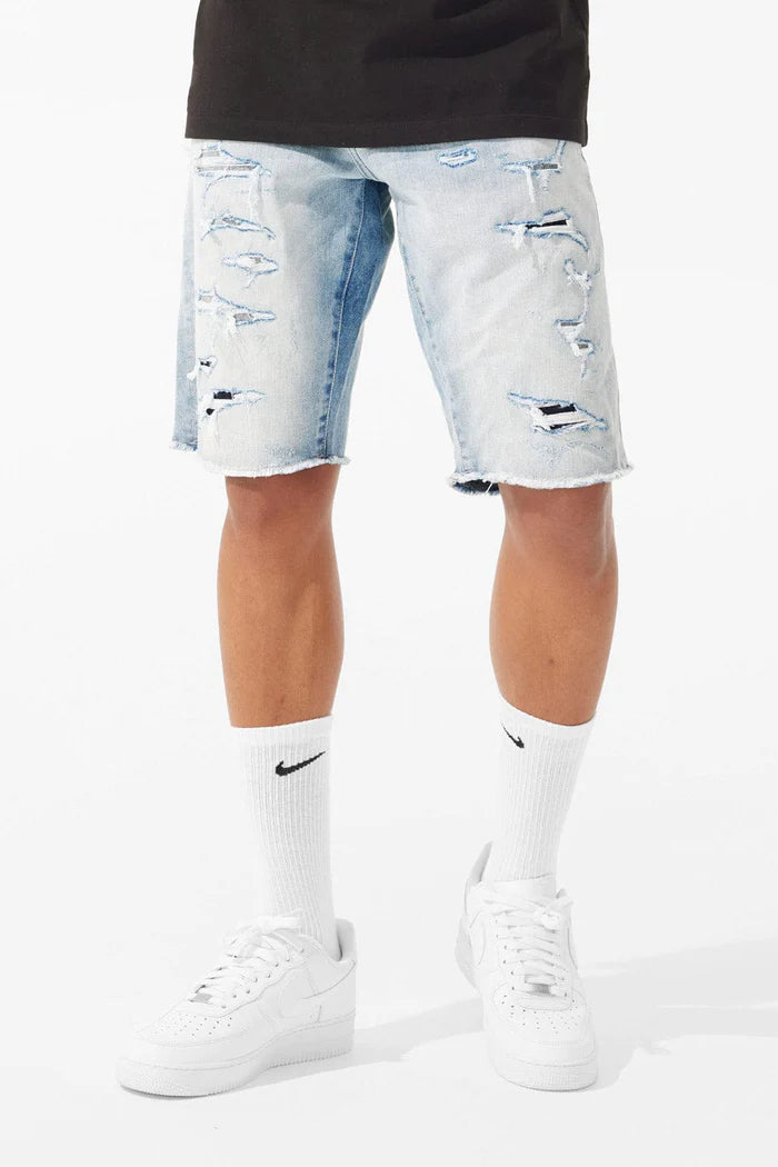 DENIM SHORTS W SHREDS-SKY BLUE