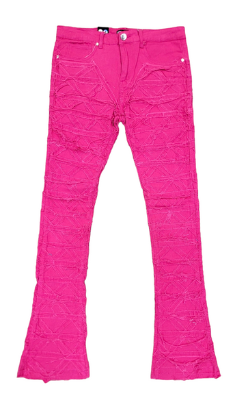 ZhiHiMeRi Women's Pink Rhinestone Gradient Denim Wide Leg