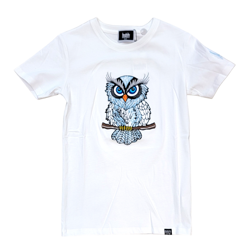 KIDS DENIMICITY WOKE OWL T SHIRT-WHITE