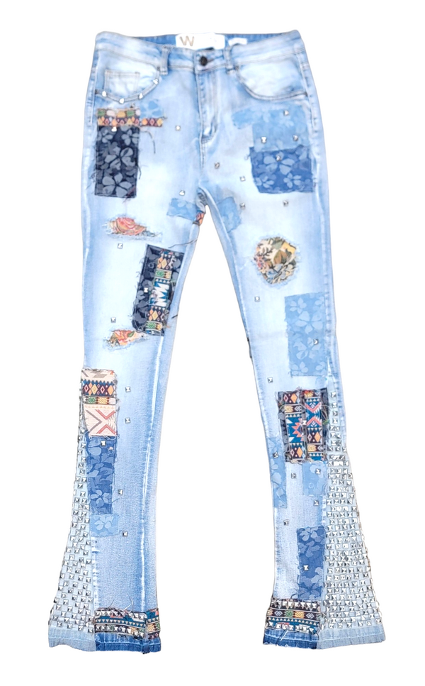 WAEMIA PATCHED STUDS STACKED JEANS