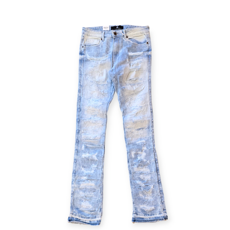 DISTRESSED STACKED DENIM ICE BLUE