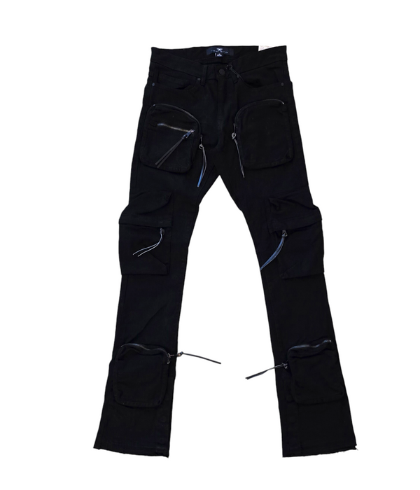 MARTIN STACKED JEANS WITH 3D CARGO POCKOTS-BLACK