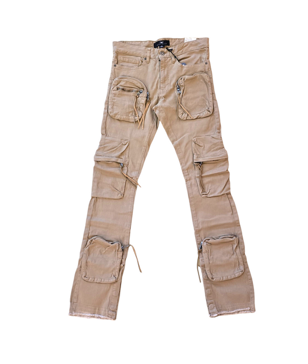 MARTIN STACKED JEANS WITH 3D CARGO POCKOTS-KHAKI