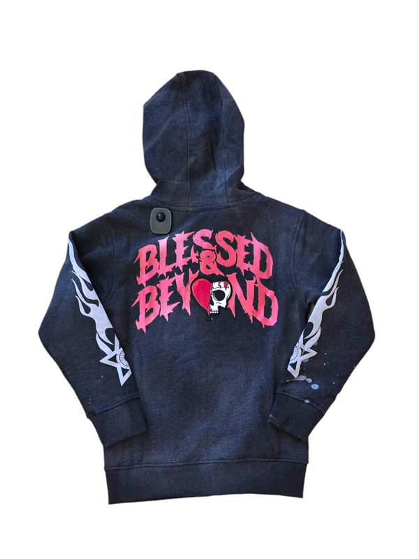 Kids Blessed And Beyond Zip up Hoodie- Charcoal