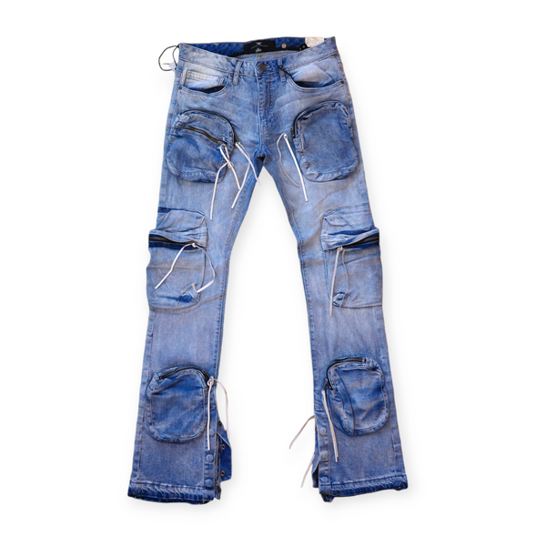 MARTIN STACKED JEANS WITH 3D CARGO POCKOTS-ICED BLUE